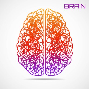 İnsan beyni. Beyaz arkaplanda çizgileri olan logo