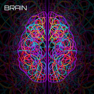 Renkli çizgili ve soyut insan beyni. Vektör illüstrasyonu