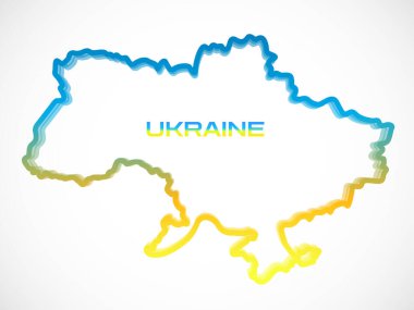 Mavi ve sarı çizgili Ukrayna haritası. Ukrayna bayrağı. Vektör illüstrasyonu