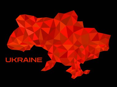 Beyaz arka planda geometrik çokgen şeklinde Ukrayna haritası, ulusal bayrak. Vektör illüstrasyonu