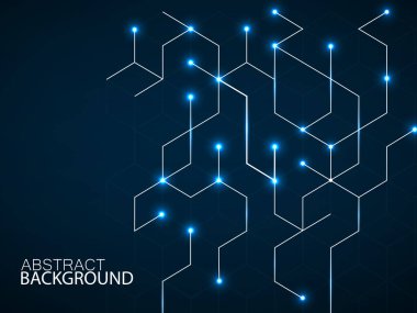 Parlayan küplerle soyut geometrik arkaplan. Çizgiler ve noktalarla Geometrik teknoloji kavramı