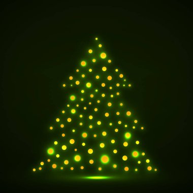 Parlak halkaları olan soyut noel ağacı. Vektör illüstrasyonu