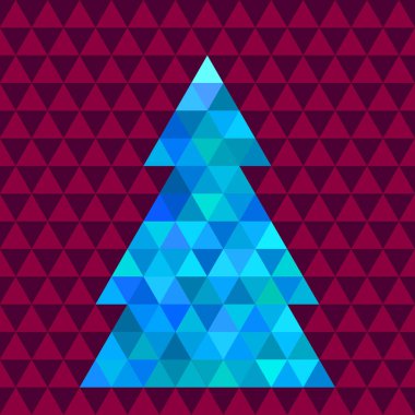 Soyut geometrik noel ağacı renkli üçgenler, mozaik tarzda. Vektör illüstrasyonu