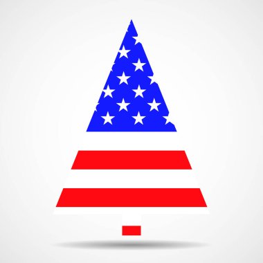 Beyaz arka planda izole edilmiş Amerikan bayrağı olan soyut noel ağacı. Vektör illüstrasyonu