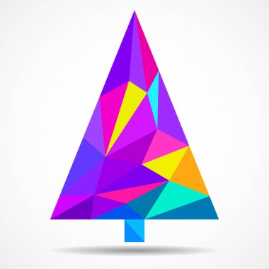 Üçgenlerden soyut renkli noel ağacı. Geometrik stil. Vektör illüstrasyonu