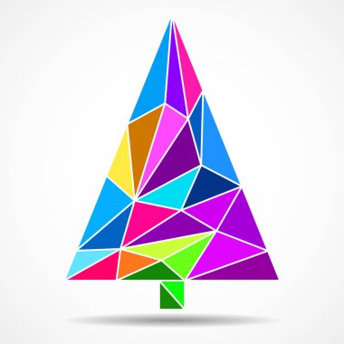 Üçgenlerden soyut renkli noel ağacı. Geometrik stil. Vektör illüstrasyonu