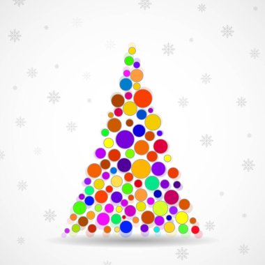 Beyaz arka planda çemberlerden oluşan soyut renkli noel ağacı. Vektör illüstrasyonu