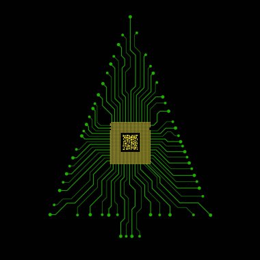 Mikro işlemci ve devre kartı olan soyut teknoloji Noel ağacı
