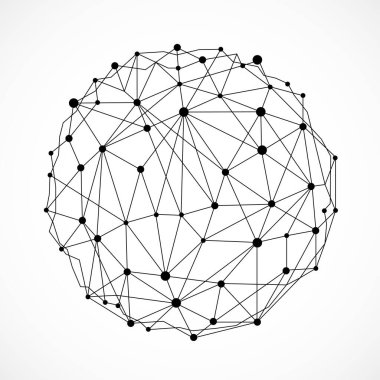Nokta ve çizgilerle, ağ bağlantılarıyla soyut kablo ağ küresi. Çokgen geometrik öge