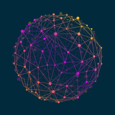 Nokta ve çizgilerle, ağ bağlantılarıyla soyut kablo ağ küresi. Çokgen geometrik öge