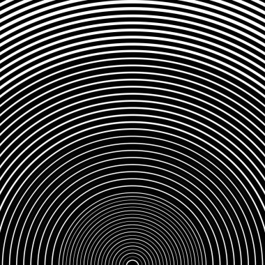 Soyut vektör çemberi yarım ton siyah arkaplan. Gradyan retro çizgi desen tasarımı. Evrensel şablon