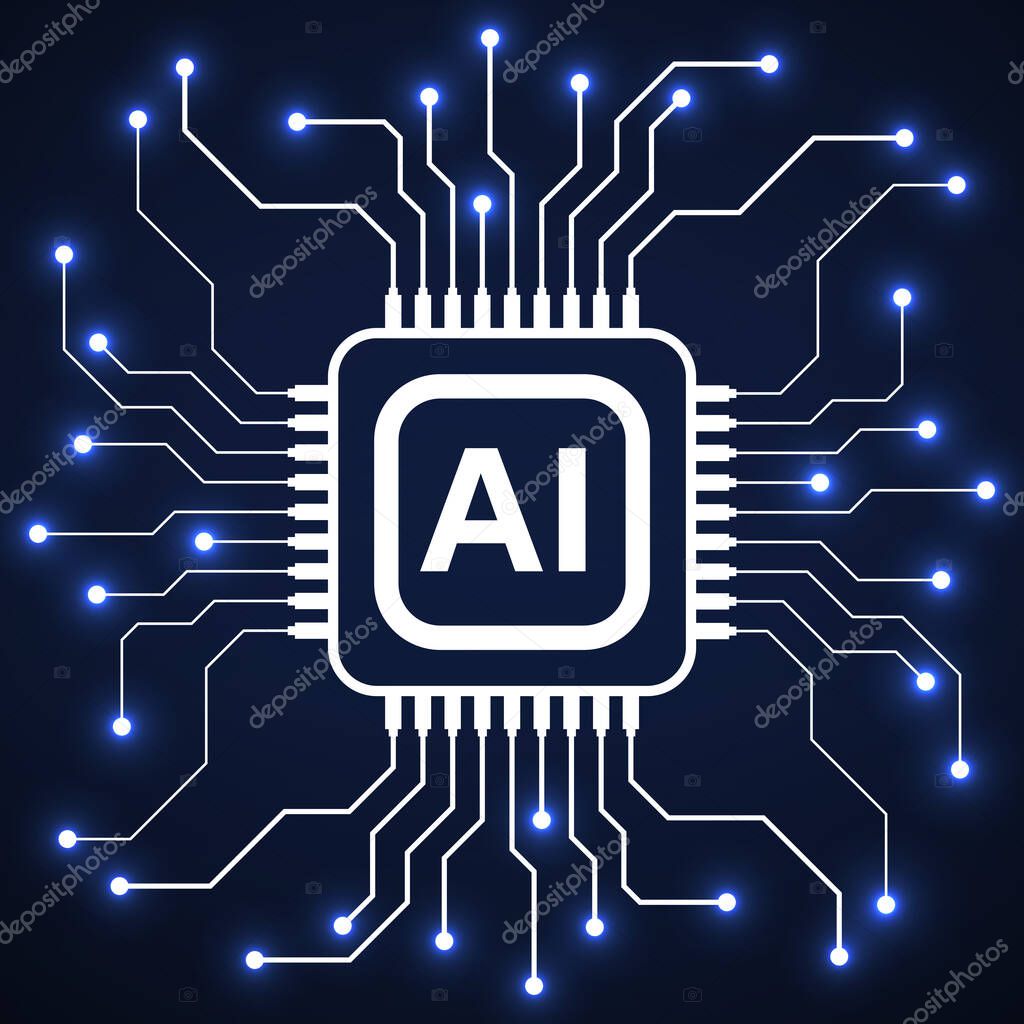 Artificial Intelligence with circuit board. Smart network digital technology. Futuristic concept. Vector illustration