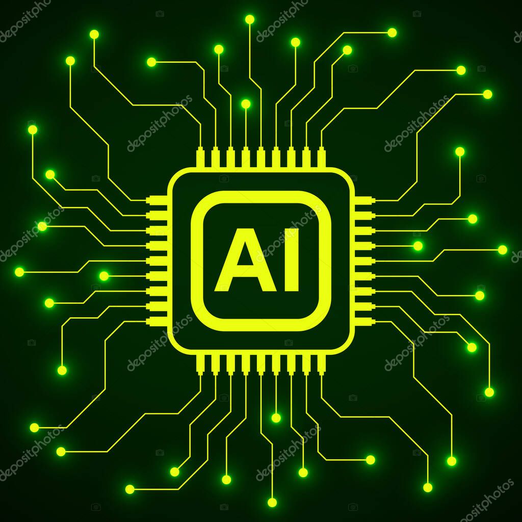 Artificial Intelligence with circuit board. Smart network digital technology. Futuristic concept. Vector illustration