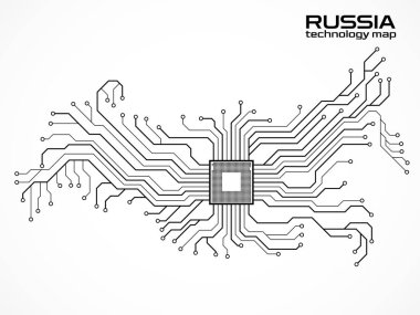 Abstract Russia map with cpu. Circuit board. Technology background. Vector illustration
