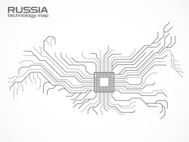Abstract Russia map with cpu. Circuit board. Technology background. Vector illustration