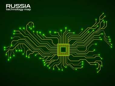 Abstract Russia map with cpu. Circuit board. Technology background. Vector illustration