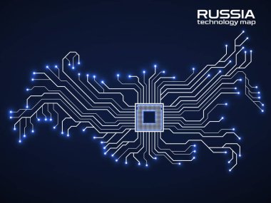 Abstract Russia map with cpu. Circuit board. Technology background. Vector illustration