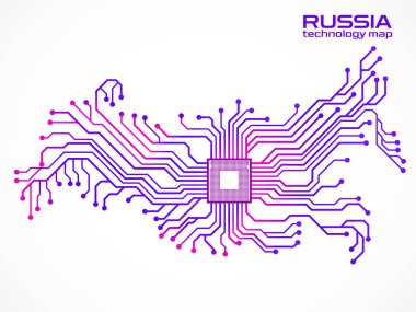 Abstract Russia map with cpu. Circuit board. Technology background. Vector illustration