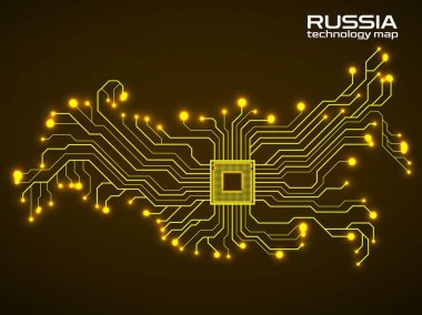 Abstract Russia map with cpu. Circuit board. Technology background. Vector illustration