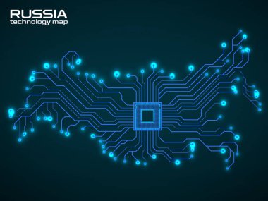 Abstract Russia map with cpu. Circuit board. Technology background. Vector illustration