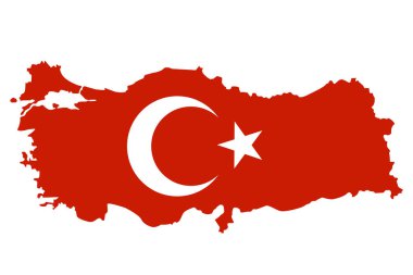 Beyaz zemin üzerinde ulusal bayrak bulunan Türkiye haritası silueti. Vektör illüstrasyonu