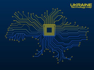 Abstract Ukraine map with cpu. Circuit board. Technology background. Vector illustration