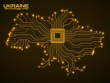 Abstract Ukraine map with cpu. Circuit board. Technology background. Vector illustration