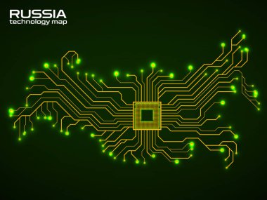Abstract Russia map with cpu. Circuit board. Technology background. Vector illustration
