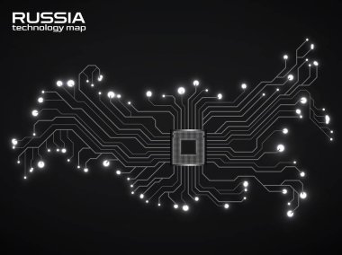 Abstract Russia map with cpu. Circuit board. Technology background. Vector illustration