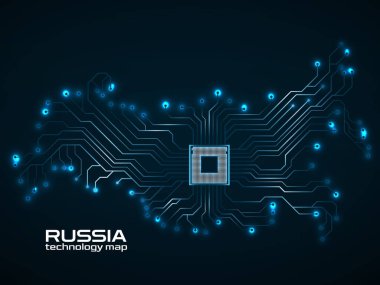 Abstract Russia map with cpu. Circuit board. Technology background. Vector illustration