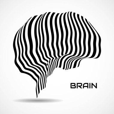 Beyaz ve siyah çizgileri olan soyut insan beyni. Zebra desenli logo