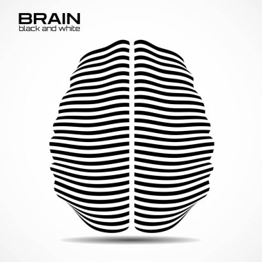 Beyaz ve siyah çizgileri olan soyut insan beyni. Zebra desenli logo