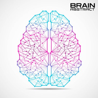 Birbirine bağlı çizgiler ve noktalar ile çokgen soyut beyin. Vektör illüstrasyonu