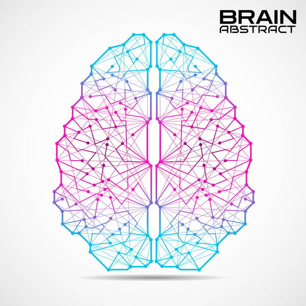 Полигональный абстрактный мозг со связными линиями и точками. Векторная иллюстрация