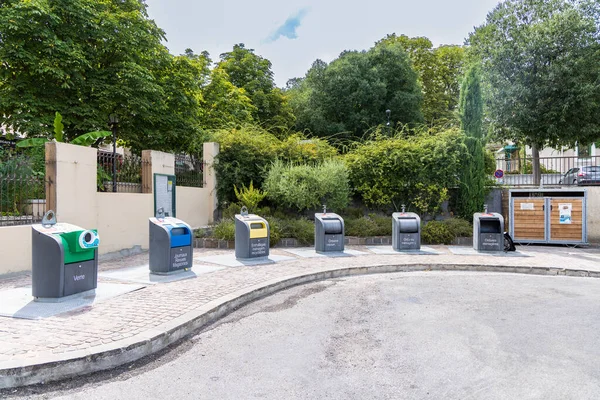 Waste Sorting Containers City France 스톡 사진
