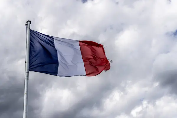 Französische Flagge Flattert Wind — Stockfoto