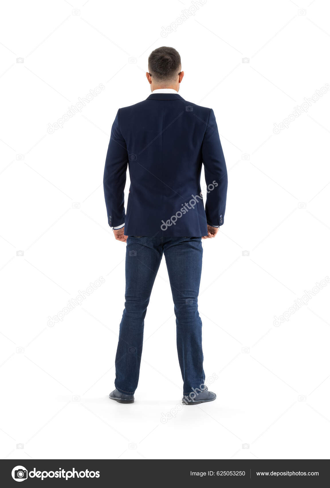 Business Man Suit Stands His Back Camera Man Back View Stock Photo by