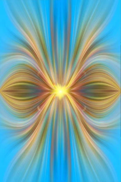 Futuristic multicolor energy flower. Abstract creative blue background for text and esoteric symbol. Vertical banner.