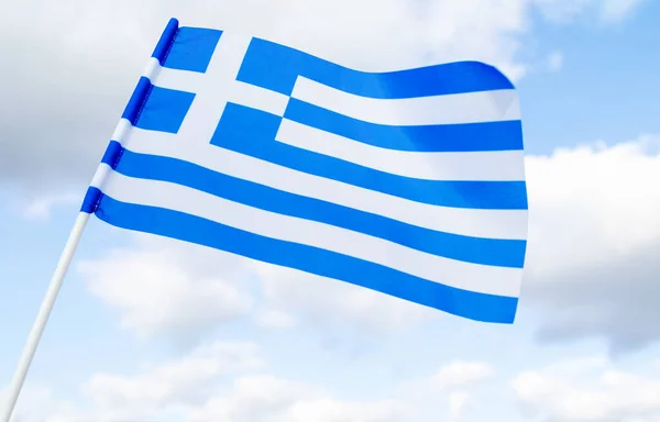 Greklands Flagga Mot Den Blå Himlen Europeisk Stat Stockbild