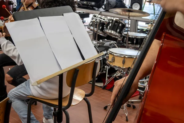 Estudantes Música Jovens Vida Real Durante Ensaios Instrumentos Musicais Suporte Fotografias De Stock Royalty-Free
