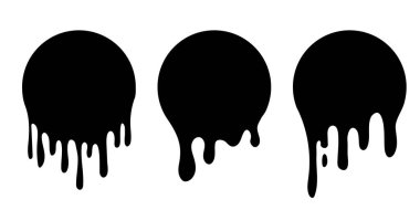 Paint drip circle labels. Black paint liquid. Ink drop set. Black inkblot. Vector illustration