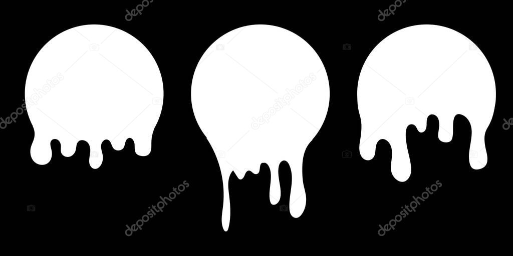Paint drip circle labels. White paint liquid. Ink drop set. White inkblot. Vector illustration