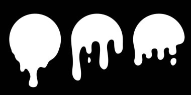 Damla damlatan daire etiketleri. Beyaz boya sıvısı. Mürekkep bırakma ayarlandı. Beyaz mürekkep lekesi. Vektör illüstrasyonu