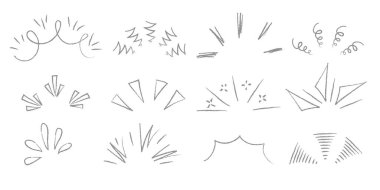 Işıl ışıl güneş ışığı elementleri. Başlık başlığı illüstrasyonu için el çizimi sürpriz çizgi çerçevesi. Doodle vektör çizimi. Vektör illüstrasyonu