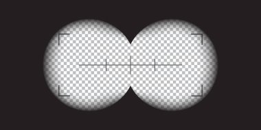 Video kamera, dürbün ve kamera görüntüleme cihazı. Kamera ve dürbün çerçeve şablonu. Şeffaf arkaplanda siyah çizgiler. Vektör illüstrasyonu