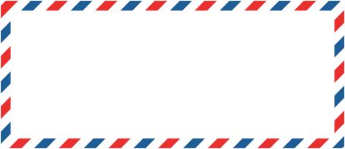 Havayolu zarfı çerçevesi. Ticari zarf. Uluslararası klasik harf sınırı. Mavi ve kırmızı çizgili retro hava kartpostalı. Boş kağıt şablonu. Boş klasik posta iletisi