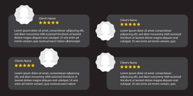 Sosyal medya şablonları. Konuşma balonlarında, yıldız reytinglerinde ve profil simgelerinde müşteri geri bildirimi içeren kare bej vektörü. Şahitlik paylaşımı için mükemmel. Vektör illüstrasyonu