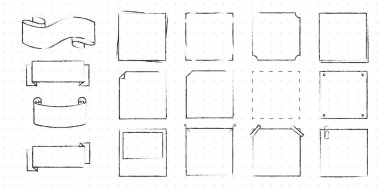 Sevimli El 'in çizdiği Doodle Sancakları ve Kurdeleleri dizaynınız için beyaz arka planda izole edildi. Mermi günlük fikirleri. Kızsal şeyler. Yapışkan Notlar. Vektör illüstrasyonu