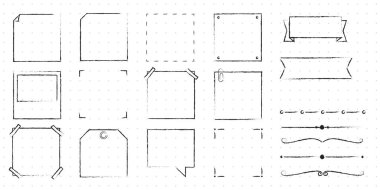 Sevimli El 'in çizdiği Doodle Sancakları ve Kurdeleleri dizaynınız için beyaz arka planda izole edildi. Mermi günlük fikirleri. Kızsal şeyler. Yapışkan Notlar. Vektör illüstrasyonu