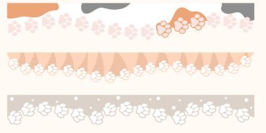 Tatlı pastel rengi kawaii başlık sınır ayırıcı ve evcil patileri var. Tasarım için bir dizi başlık. Vektör illüstrasyonu